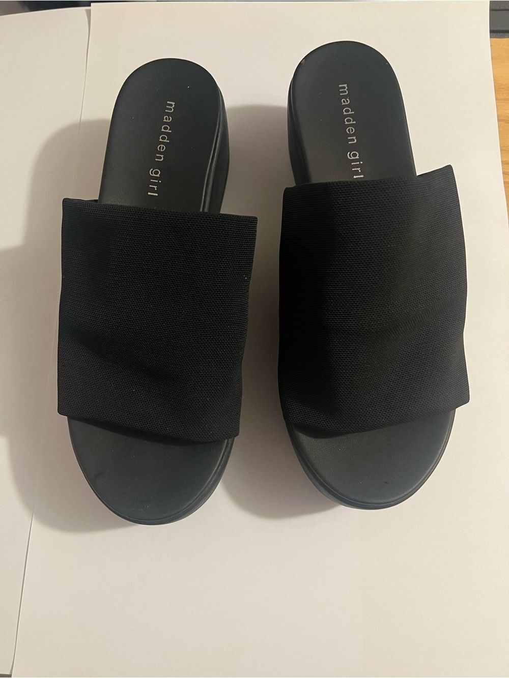Madden Girl Black Slide Platform Sandals Women's Comfort Slides - Picture 5 of 6